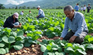 petani sedang beraktivitas di ladang pertanian wonosobo