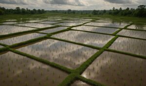 areal persawahan yang digenangi air akibat kemarau basah